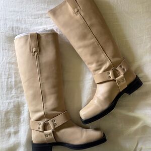 Tony Bianco Beige Over-the-Knee Leather Biker Boots
